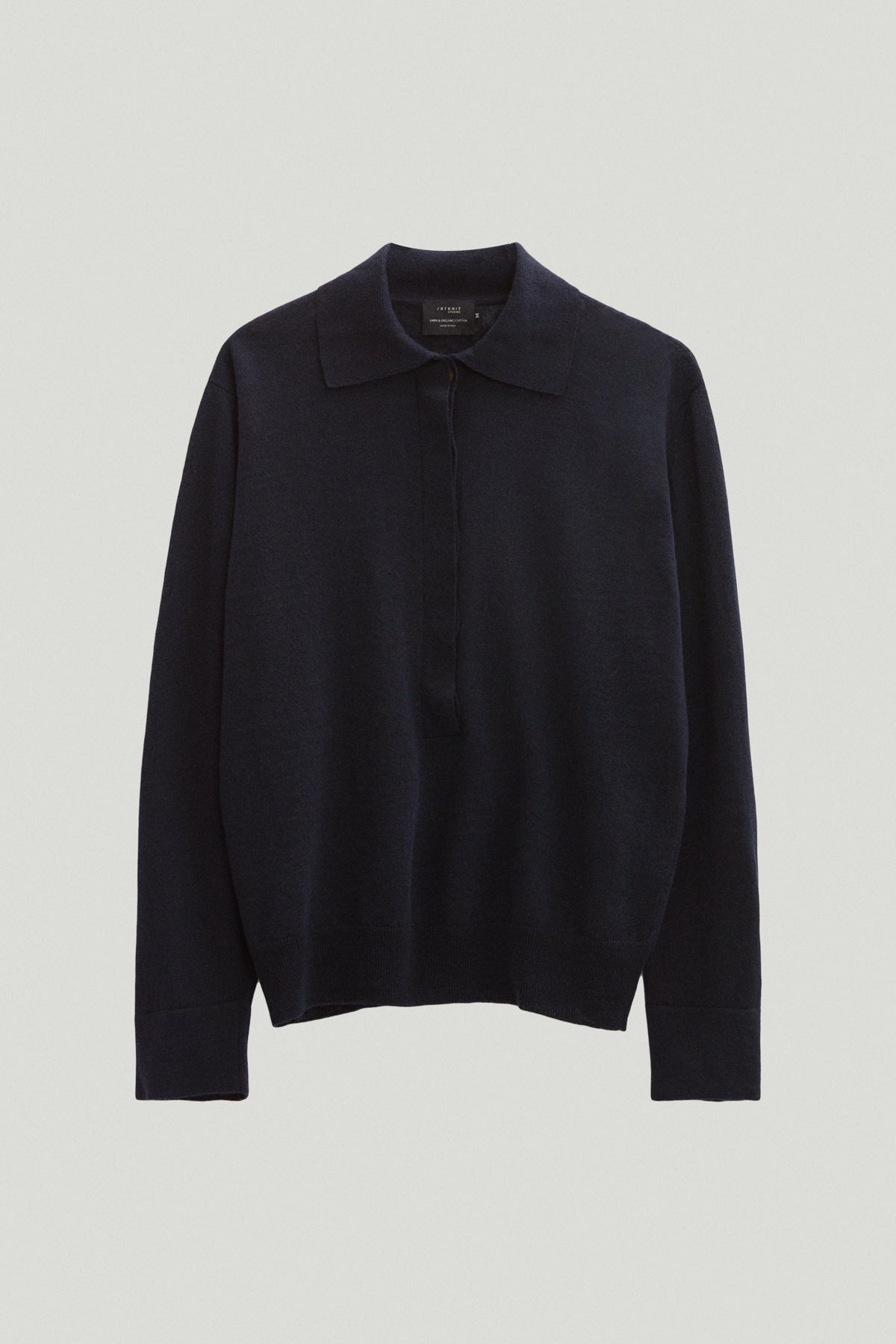 the linen cotton vintage long sleeve polo blue navy