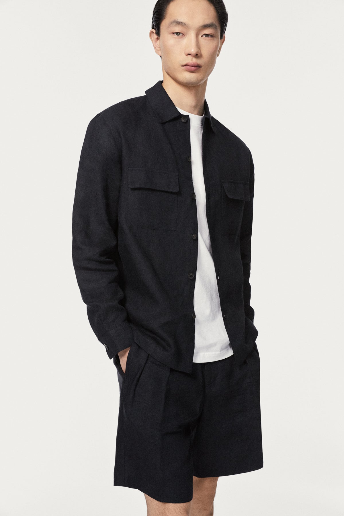 The Linen Twill Overshirt - dark blue