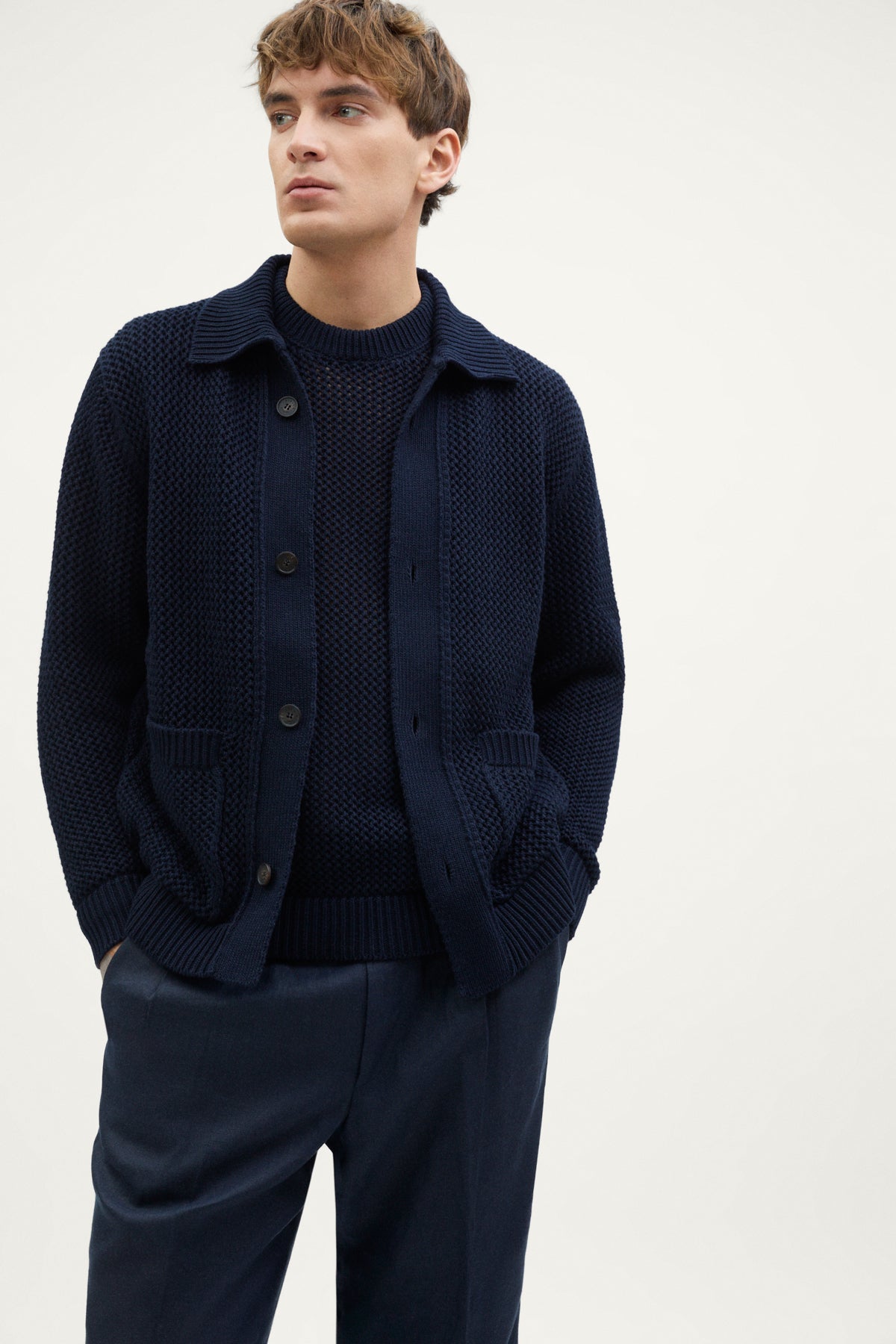 The Organic Cotton Open-Tricot Sweater deep blue