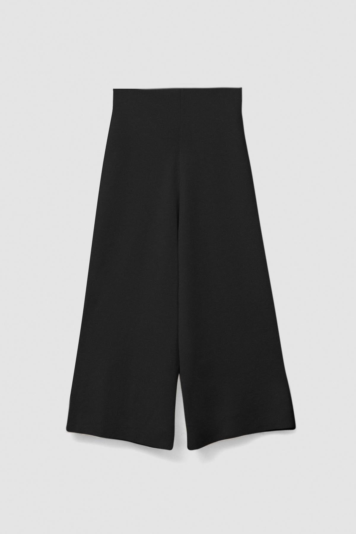 the merino wool wide leg pants black