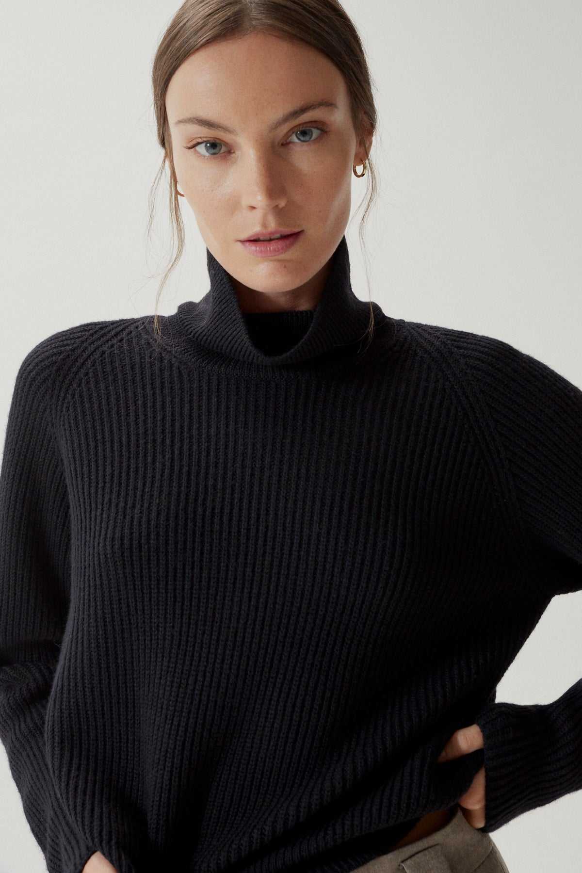 the merino wool cropped high neck black