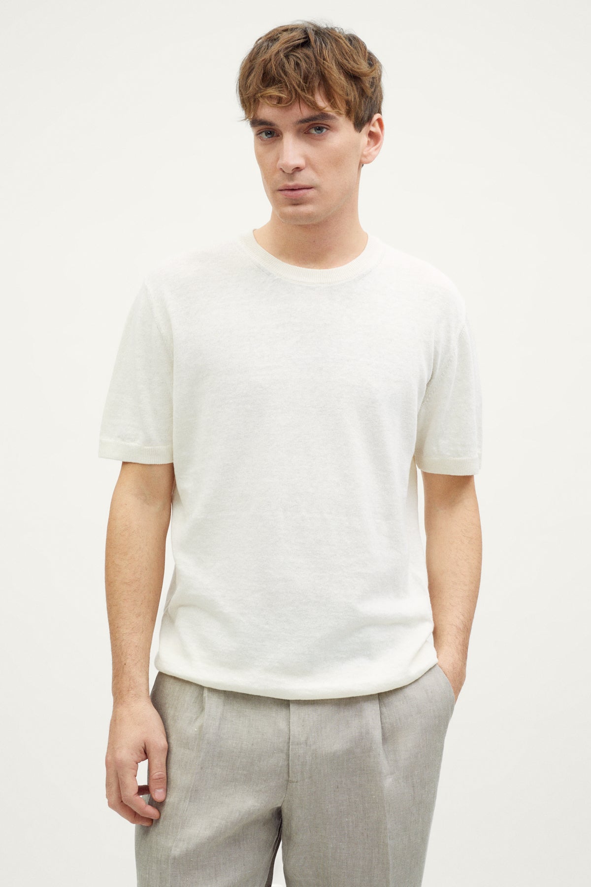 The Linen Cotton Knit T-Shirt ivory white