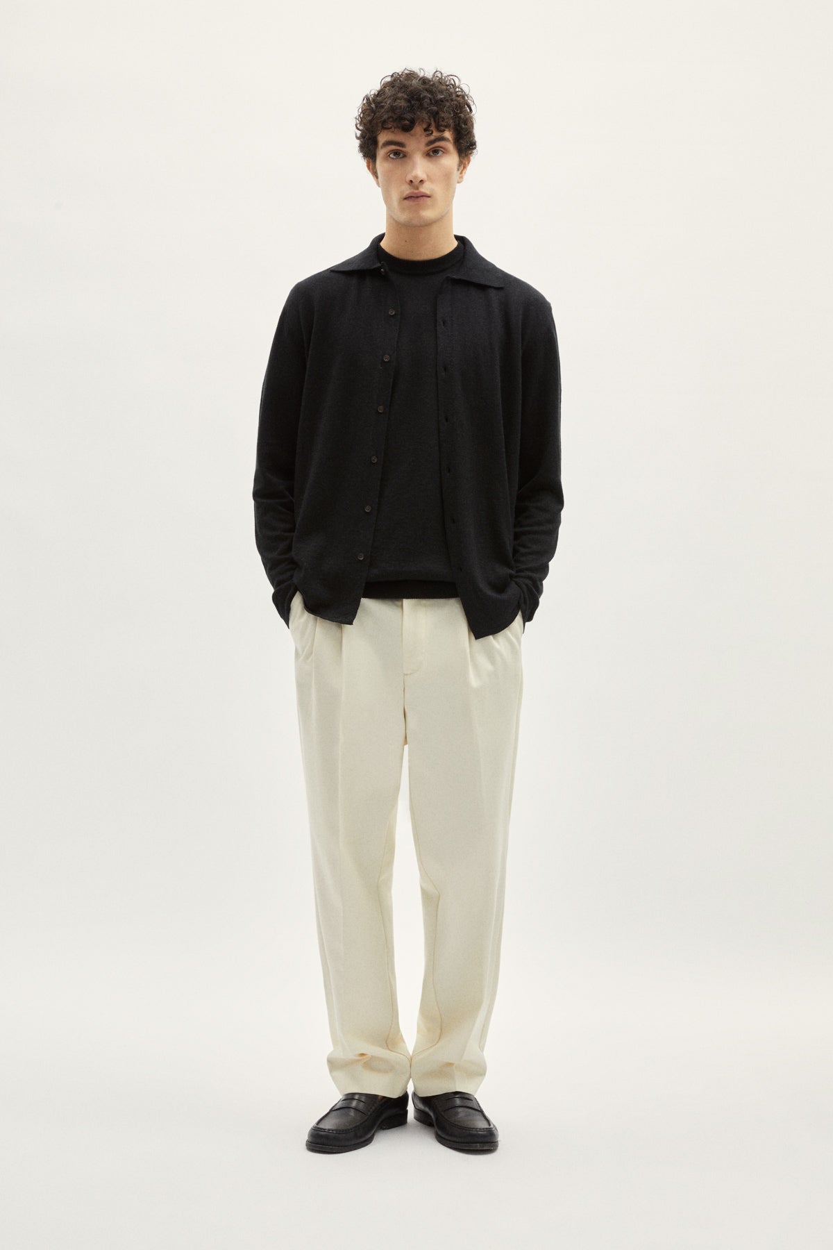 the linen cotton knit shirt black