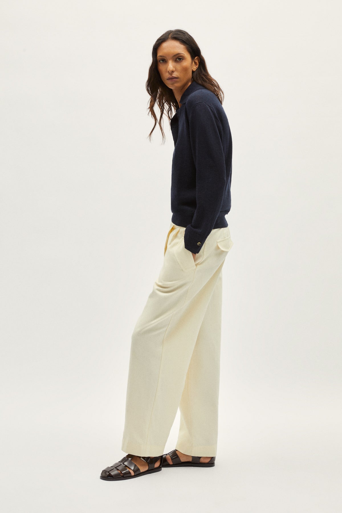 the linen cotton vintage long sleeve polo blue navy