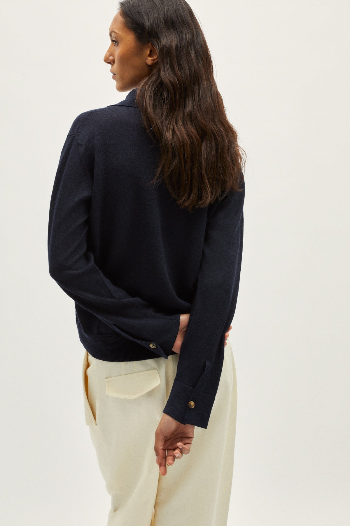 the linen cotton vintage long sleeve polo blue navy