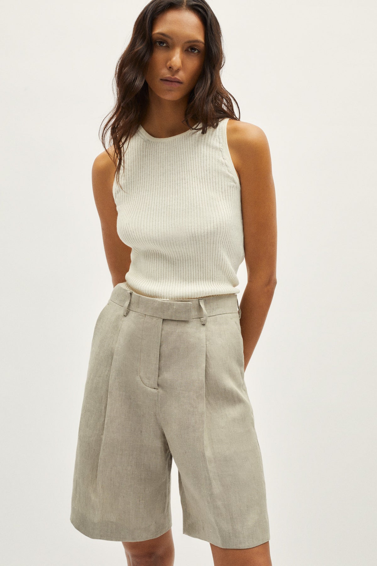 the linen twill shorts sand melange
