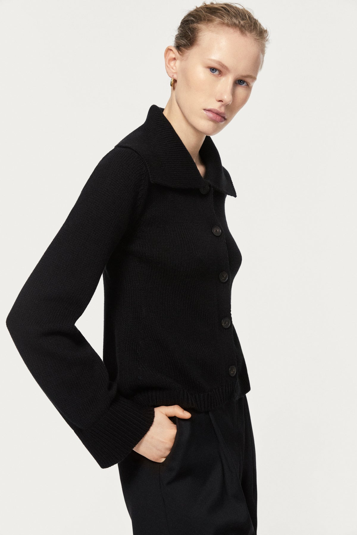 The Organic Cotton Tricot Cardigan black