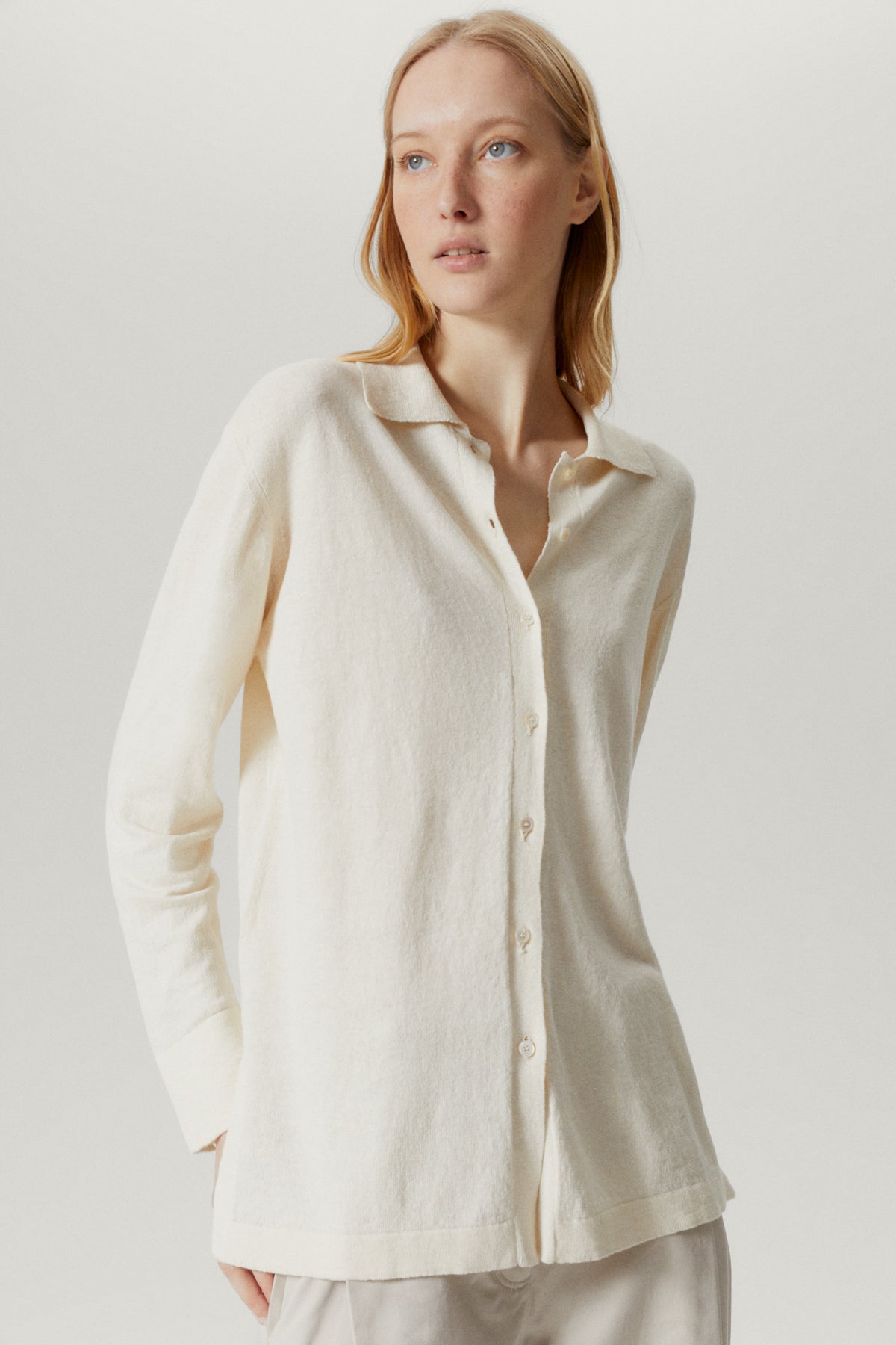 the linen cotton long sleeve shirt milk white
