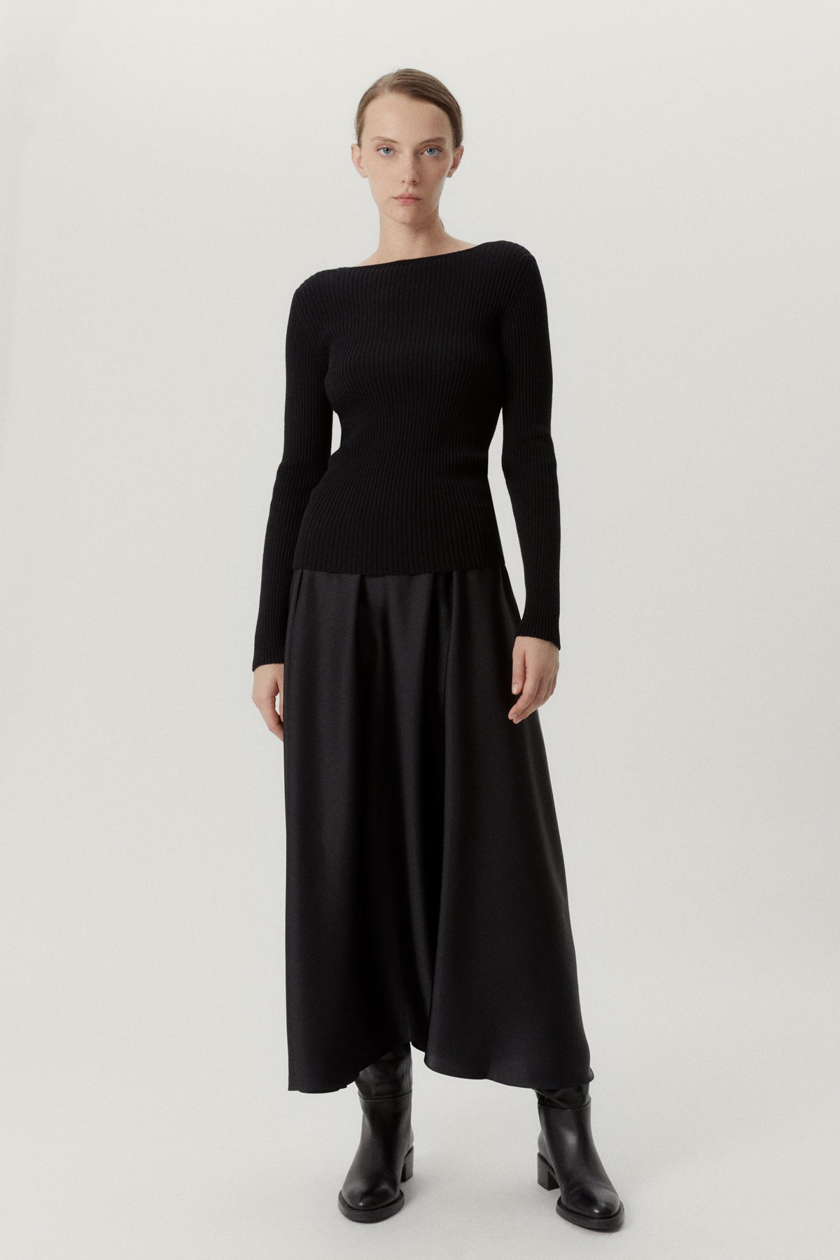 the merino wool back neckline top black