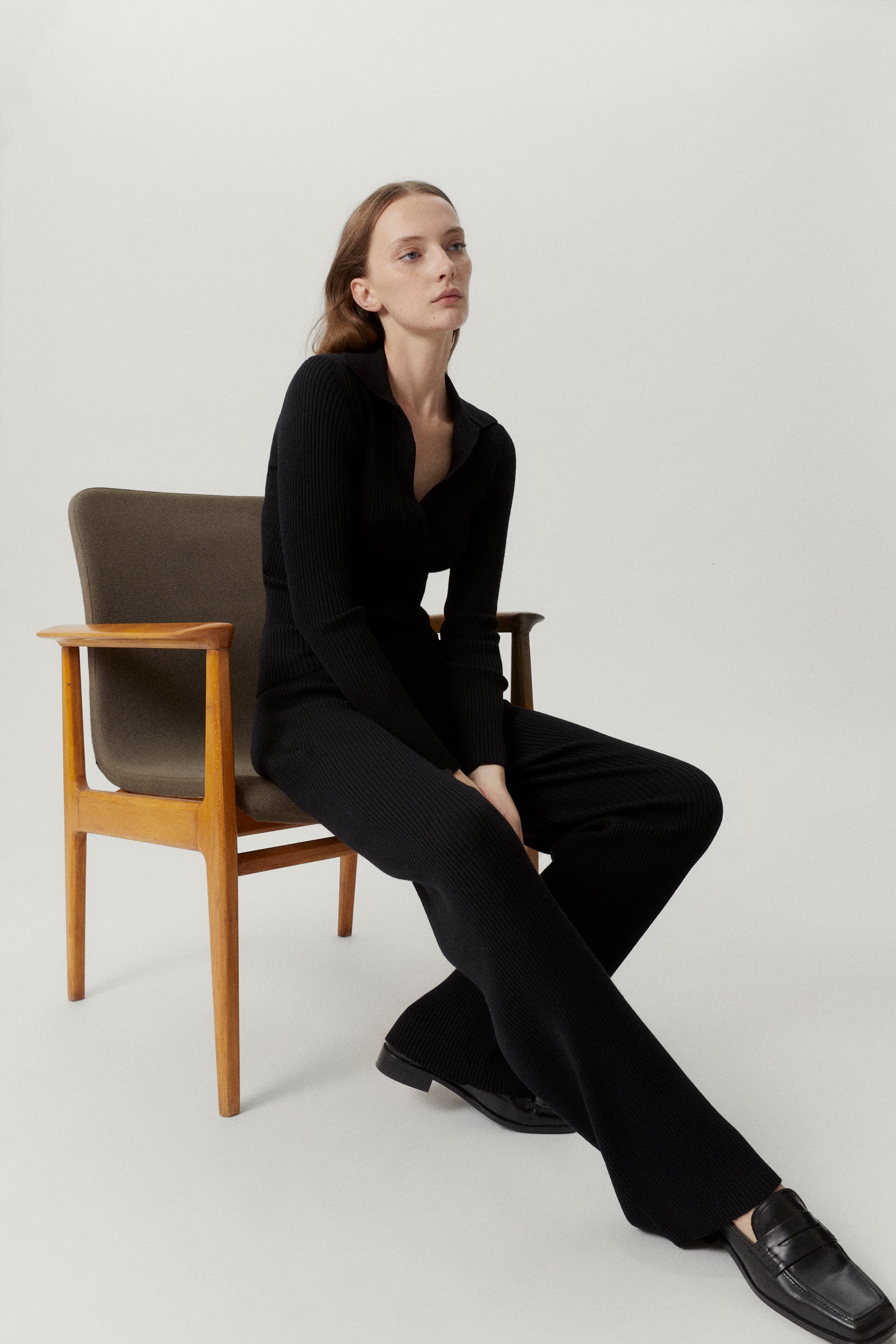the merino wool ribbed pants x black