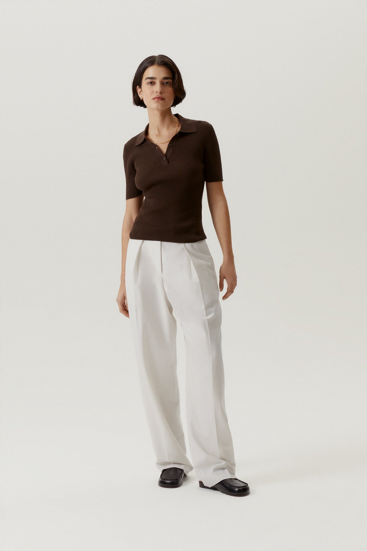 the organic cotton ribbed polo mocha brown
