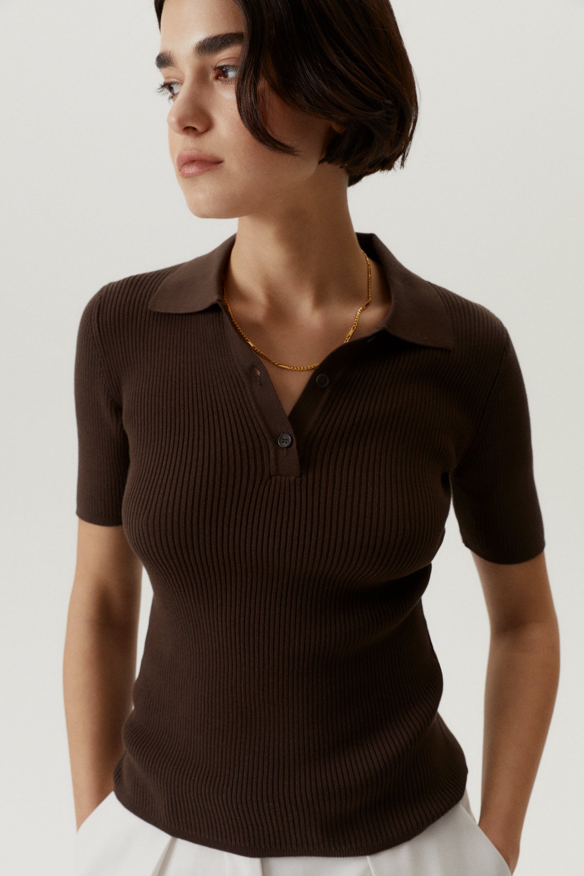 the organic cotton ribbed polo mocha brown