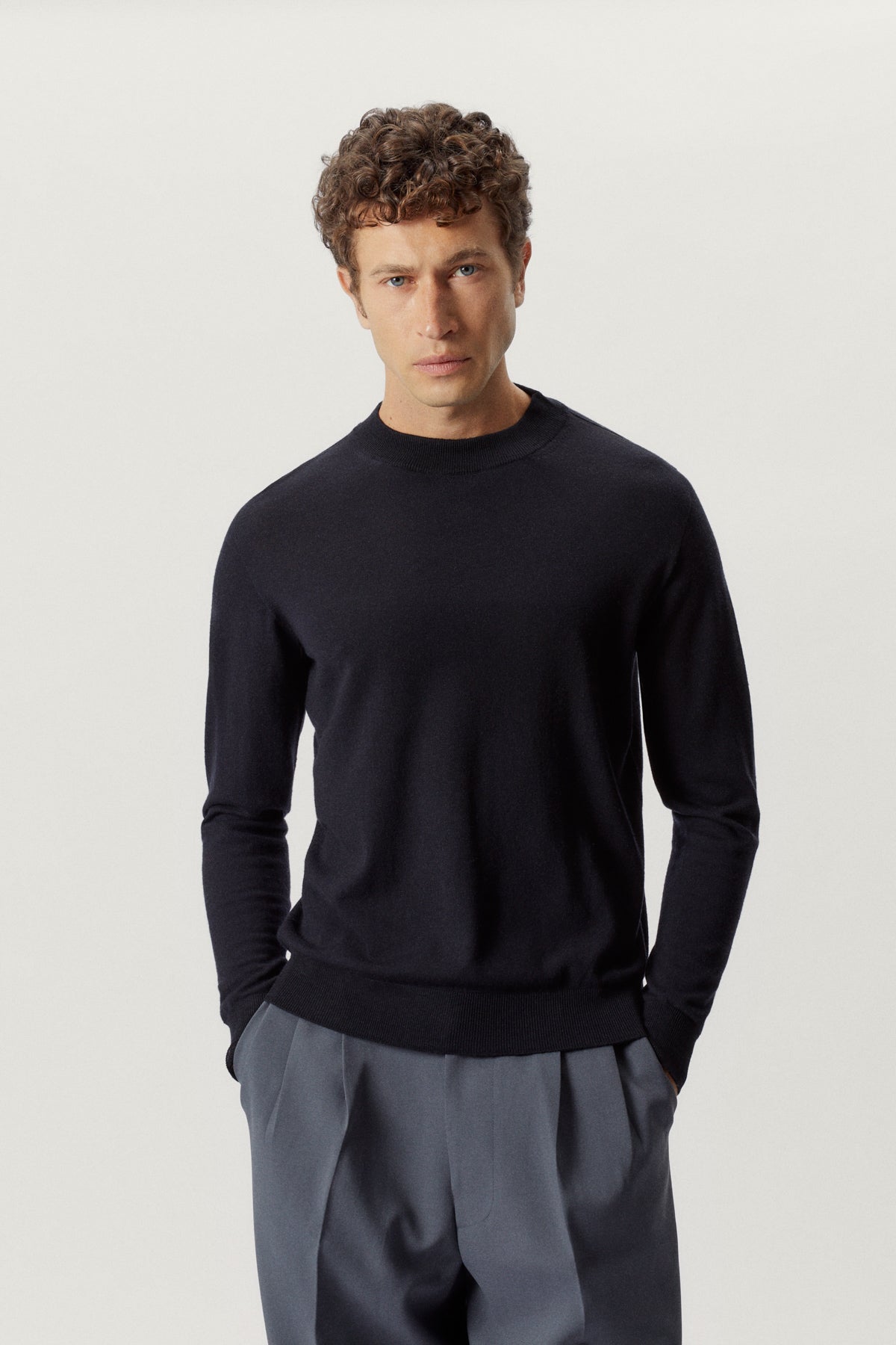the ultrasoft wool mock neck midnight blue